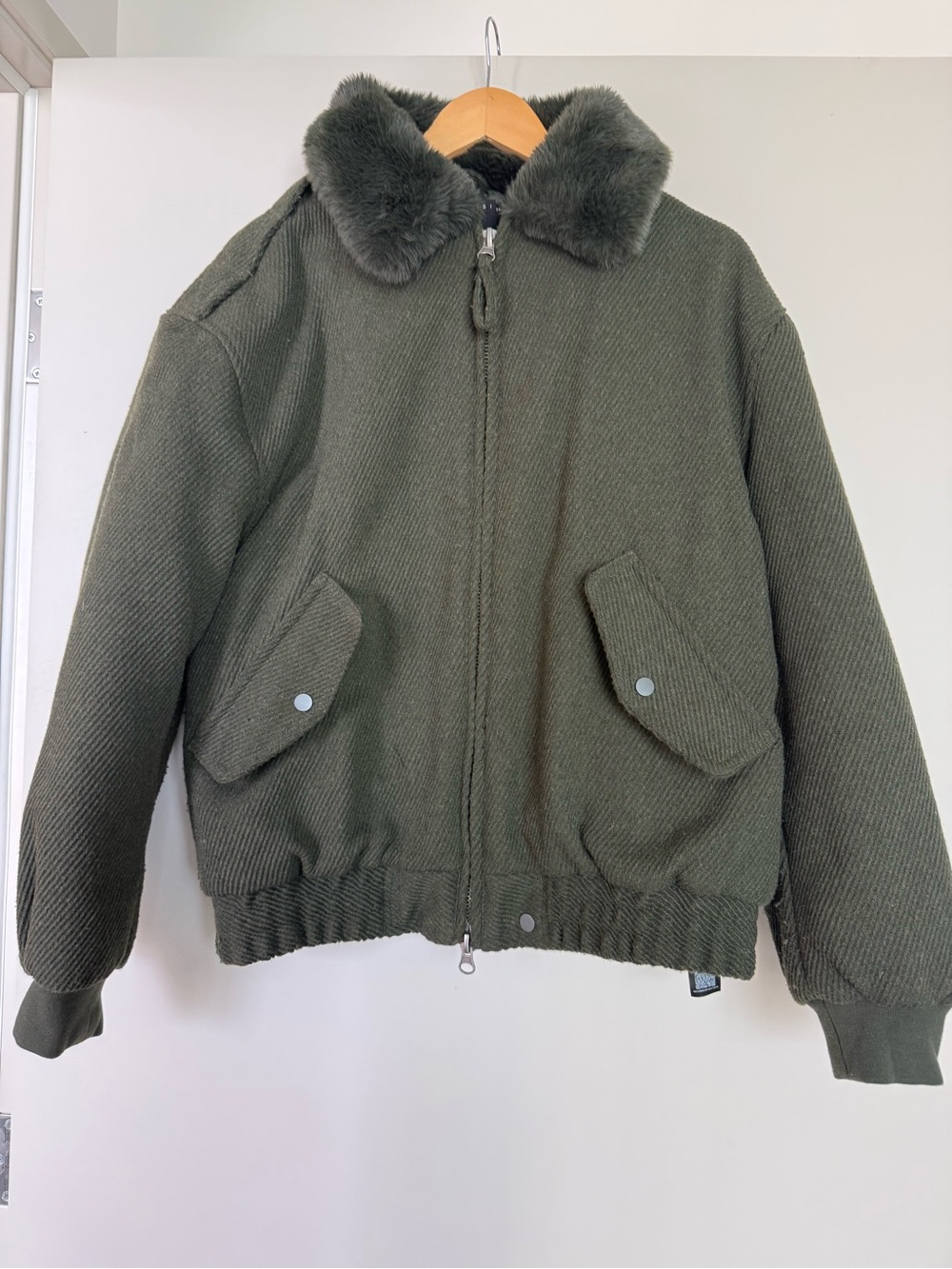 ASOS Olive Green Faux-Fur Collar Bomber Jacket
